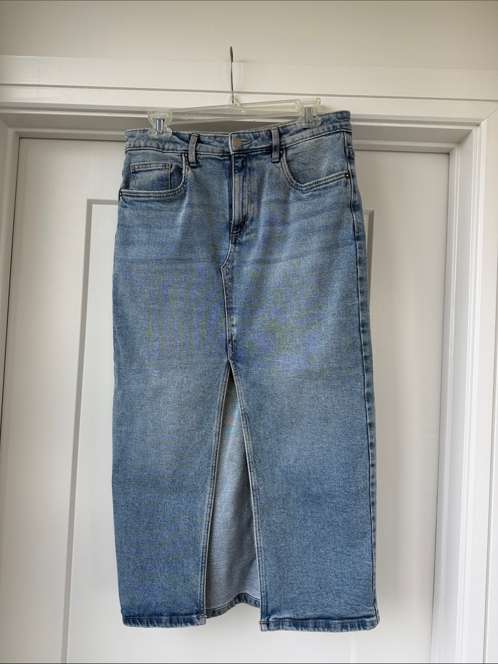Dex Light Blue Denim Maxi Skirt with Front Slit